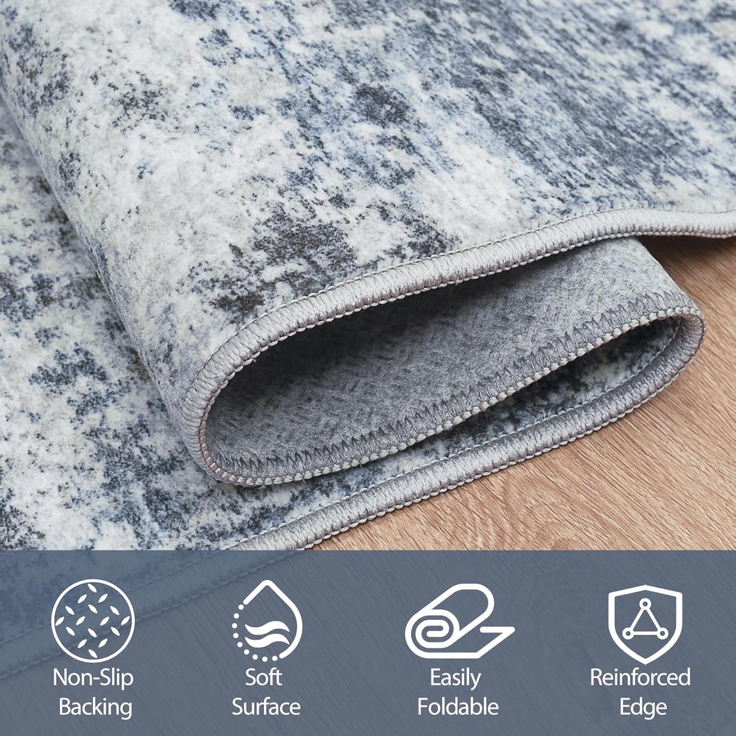 Skiennix 6x9 Area Rug - Washable Abstract Design for Living Room, Dining Room & Bedroom - Non-Slip Blue Grey