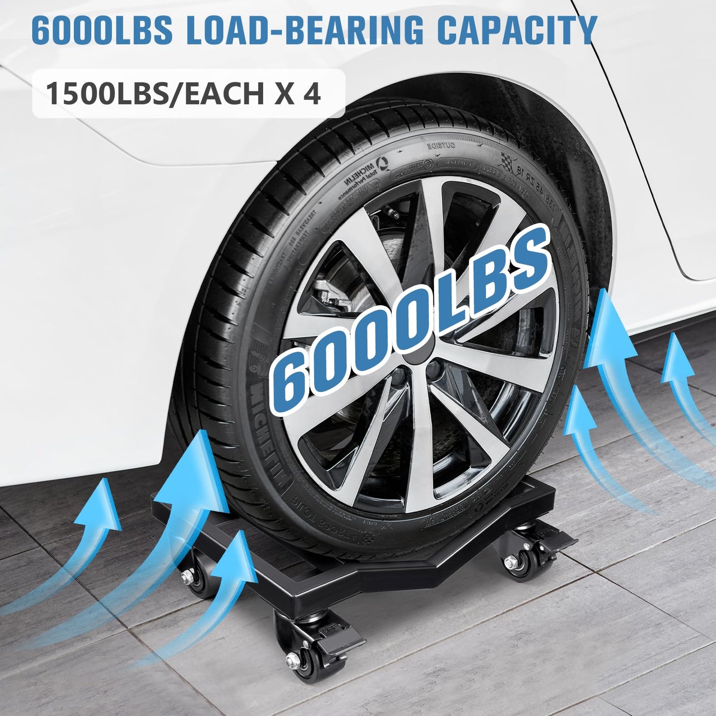 KEDSUM Car Dolly Set of 4, 6000 LBS Wheel Dolly, Heavy Duty Vehicle Dollies, Double V-Shaped Design & Nylon Casters with Brakes Used for Moving Cars, Trailers, SUV, Motorcycles and Boats