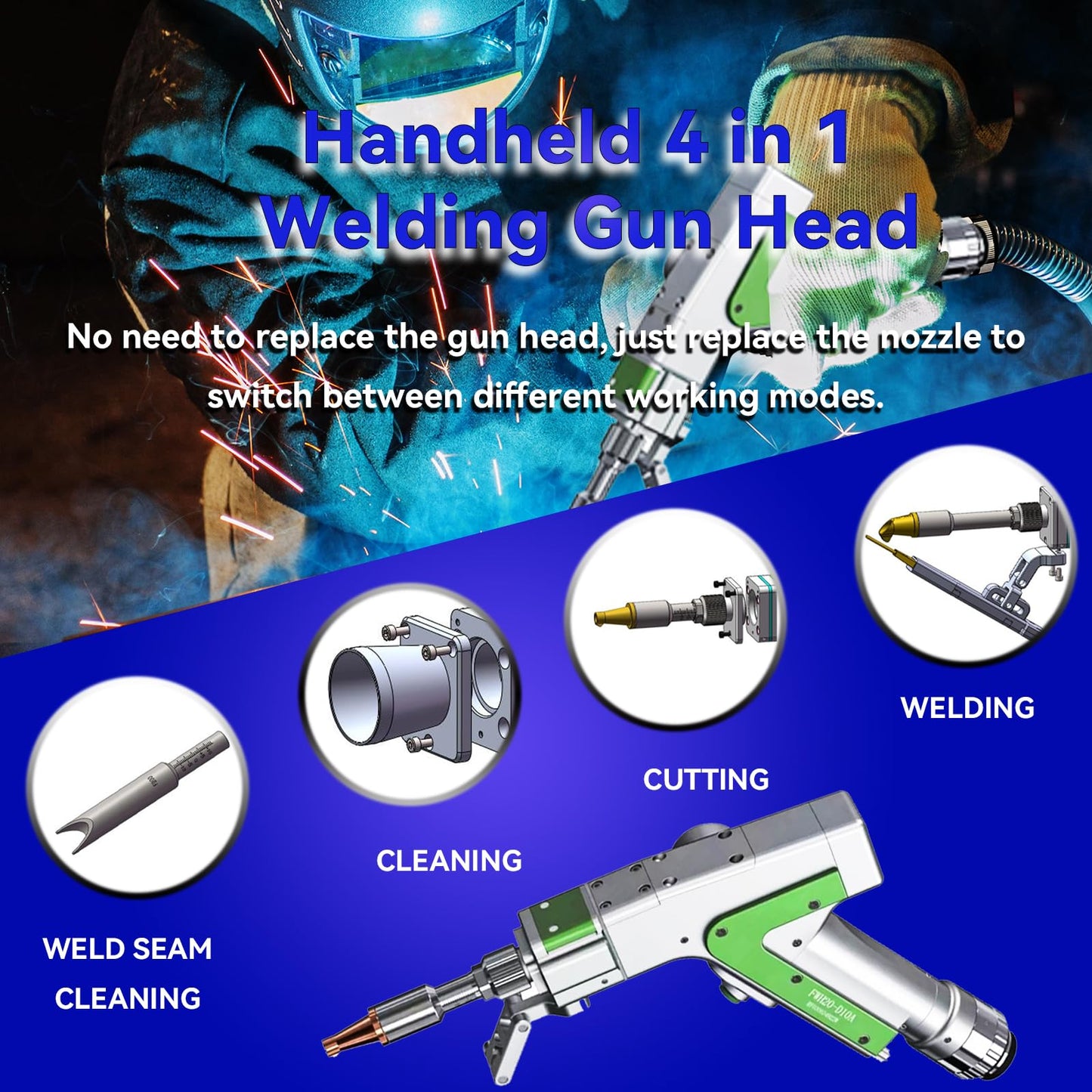 US Stock 2000W Laser Welding Machine 4 IN1 Double Wobble Laser Welder & Double Wire Feeder Handheld Laser Cleaner, Cutter, Weld Seam Cleaning for Aluminum, Stainless Steel, Carbon Steel, etc.
