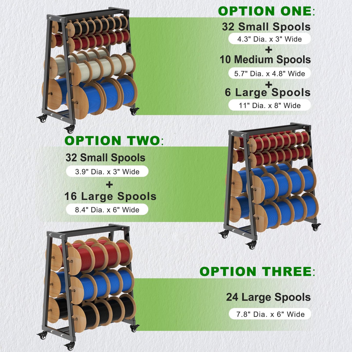 SELEWARE Heavy-Duty 8-Rod Wire Spool Rack – 400lb Capacity Cable Caddy & Dispenser with Locking Wheels, Adjustable Spool Rods for Electrical, Industrial & Retail Use