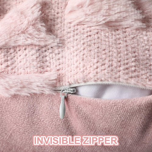 Mixweer Pink Bow Pillow Covers - Set of 2 Soft Faux Fur Decorative Pillowcases for Couch | 18 x 18 Inch