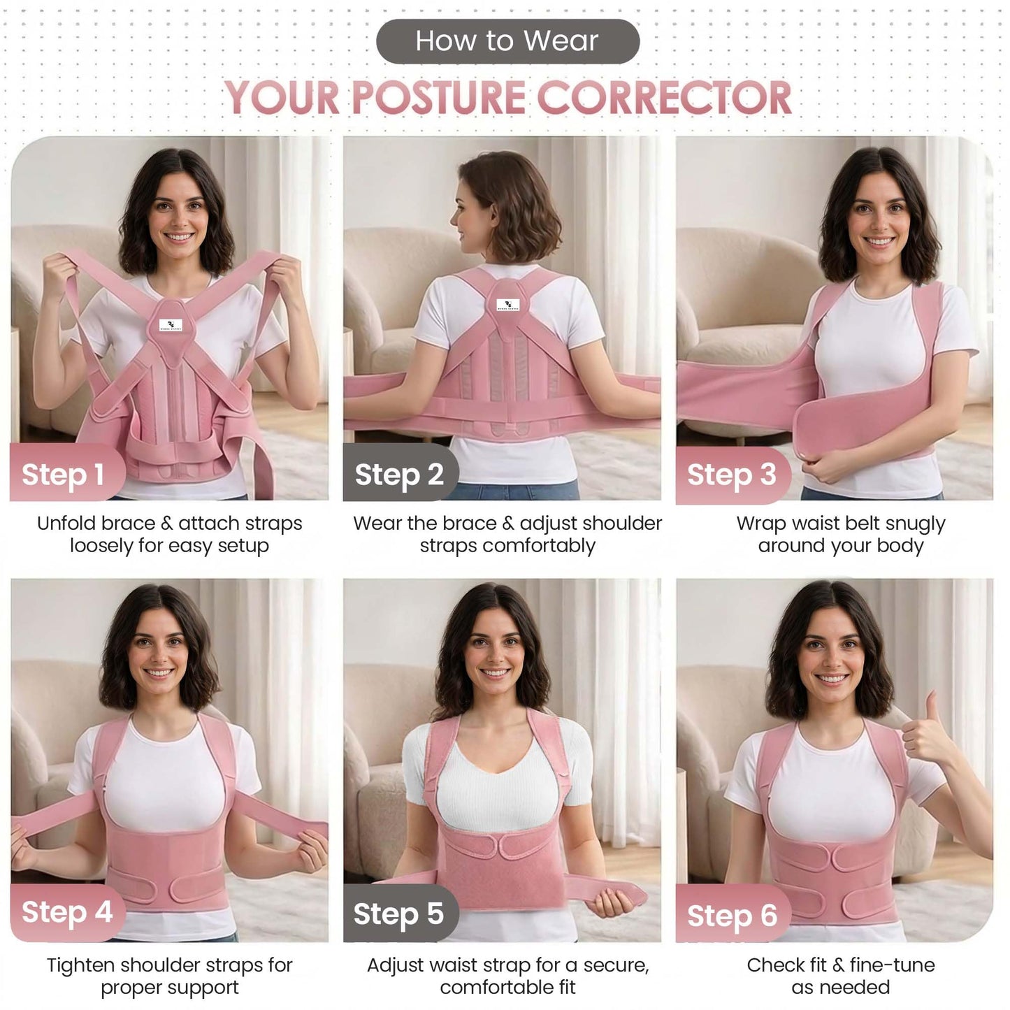 RUKHS SUPPLY Back Posture-Corrector for Men & Women - Back Brace & Adjustable Back Straightener for Shoulder, Upper Back Support & Pain Relief - Pink (Medium)