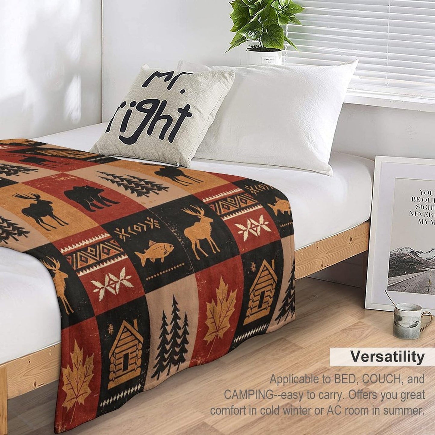 Bear Rustic Cabin Moose Blanket Soft Flannel Farmhouse Throw Blanket Gifts for Adults Cozy Blanket for Red Black Check Farmhouse Art All Season Couch Bed Sofa Home Decor, 50"x60"