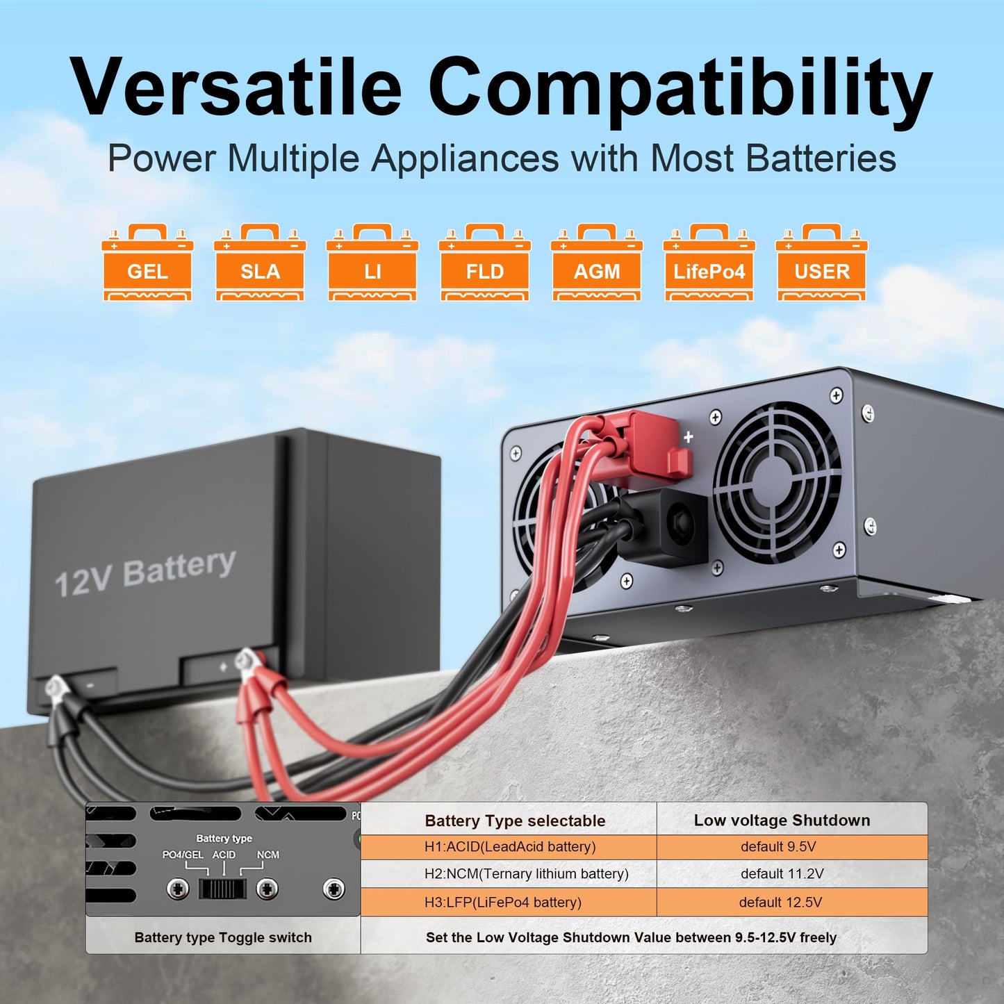 3000W Pure Sine Wave Inverter 12V DC to 120V AC for Solar, Off-Grid, RV, Truck, Home, Power Inverter with Three AC outlets, 20A Socket, 5V 2.1A USB, 30A Hardwire Port, Remote Controller 30Ft Cable
