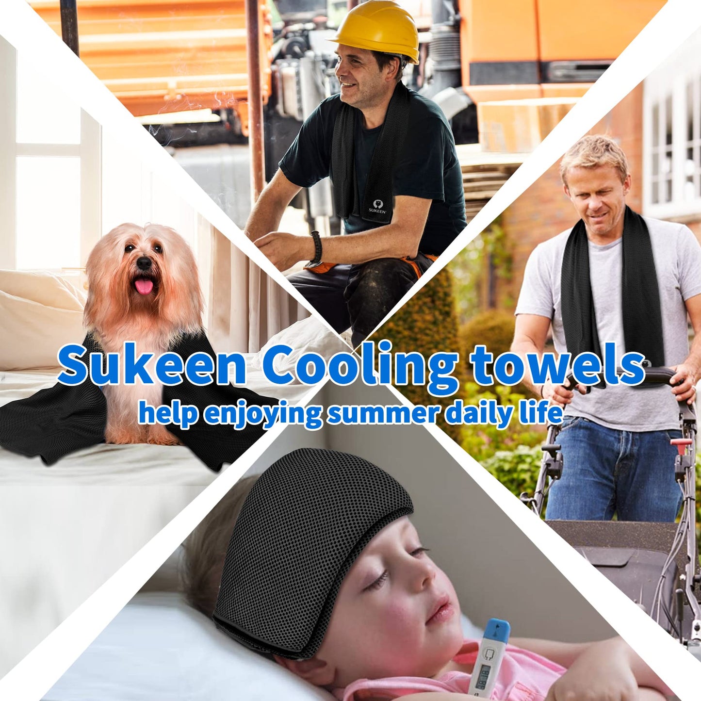 Sukeen [4 Pack Cooling Towel (40"x12"), Soft Breathable Chilly Microfiber Towel for Yoga,Sport,Running,Gym,Workout,Camping,Fitness,Workout & More Activities