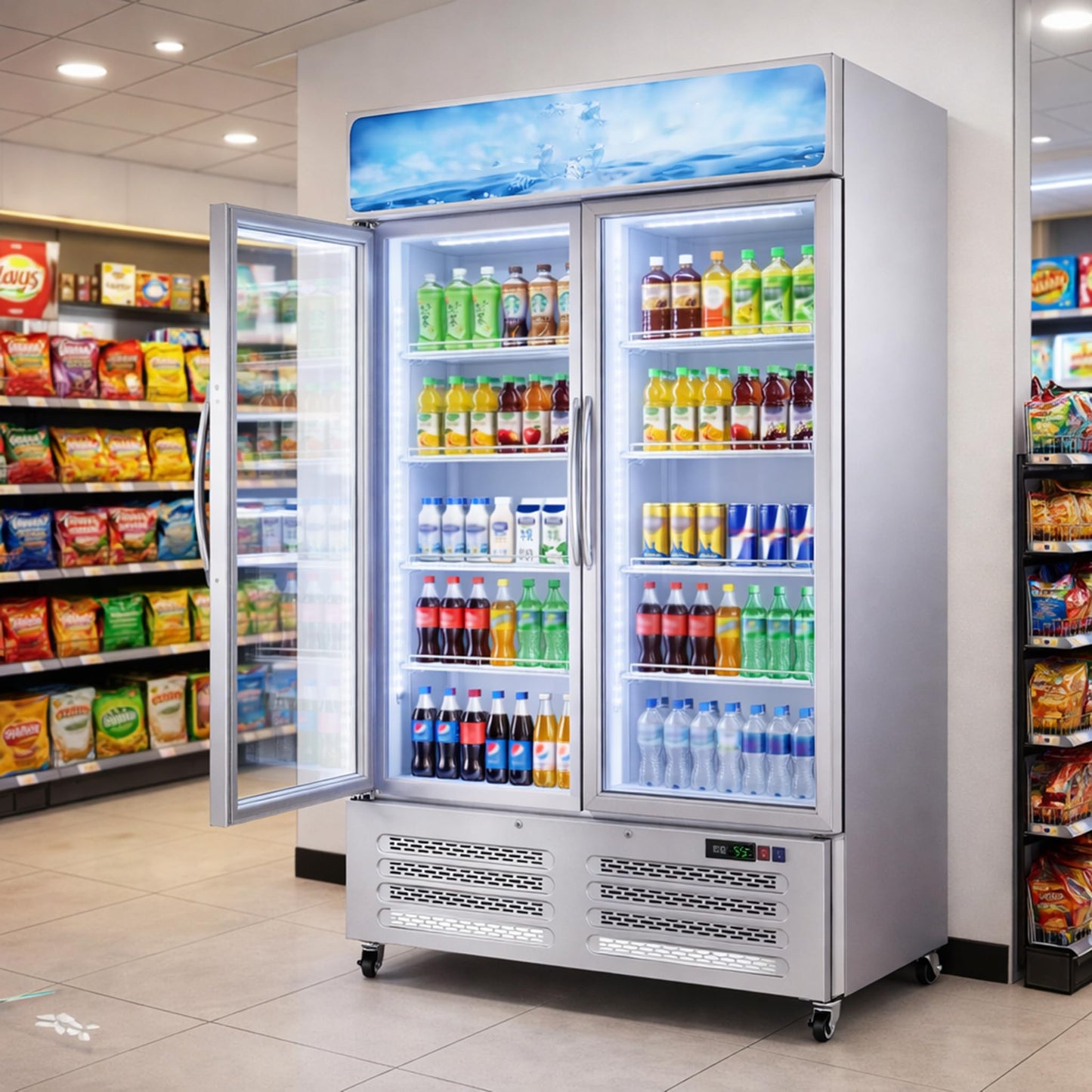 IDEALHOUSE Commercial Refrigerators, 26.8 Cu.Ft Beverage Cooler, Commercial Fridge with Glass Door Display, LED Light Adjustable Shelves Drink Cooler for Restaurant Grocery Store Home, White
