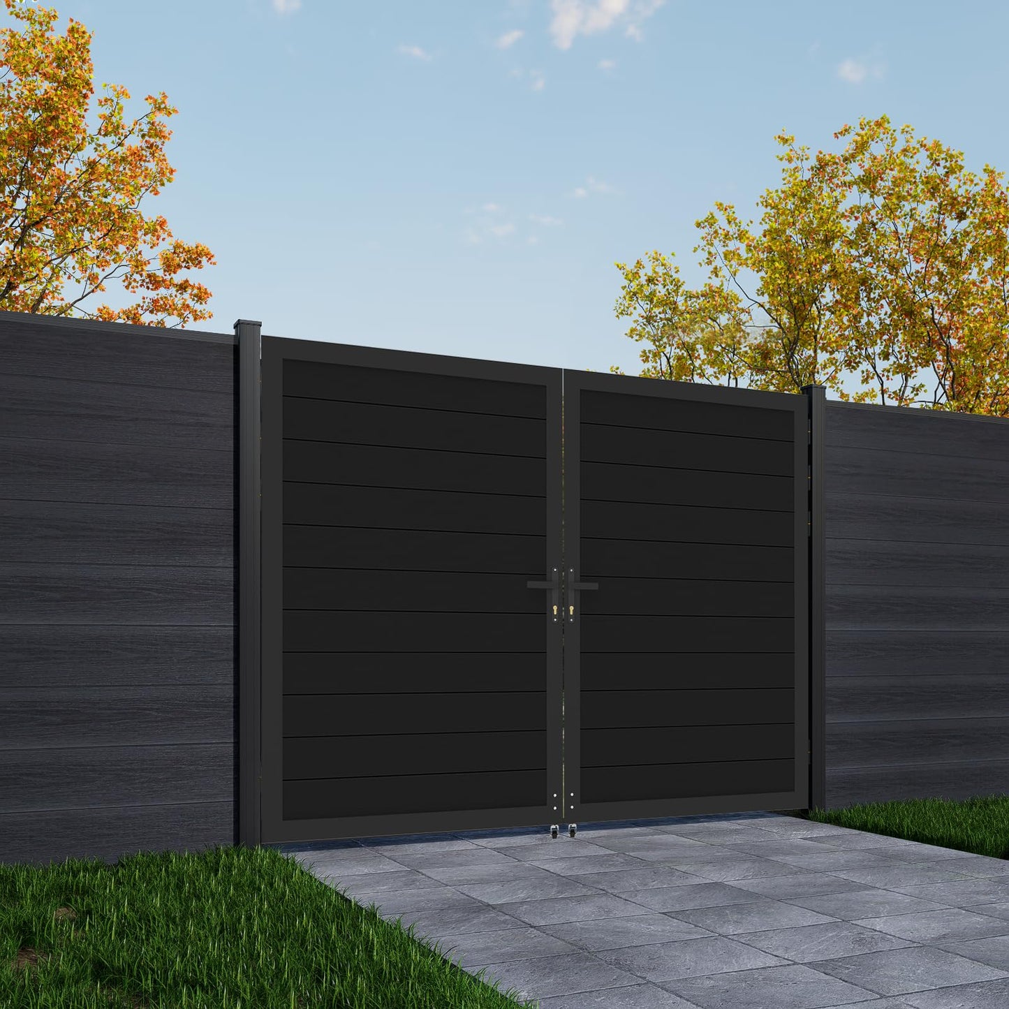 Mondaria Aluminum Double Fence Gate, 6FT H x 10FT W Outdoor Driveway Privacy Gate with Heavy Duty Metal Frame, Rustproof Powder-Coated Gate with Lockable Handle Kit (Posts Not Included)