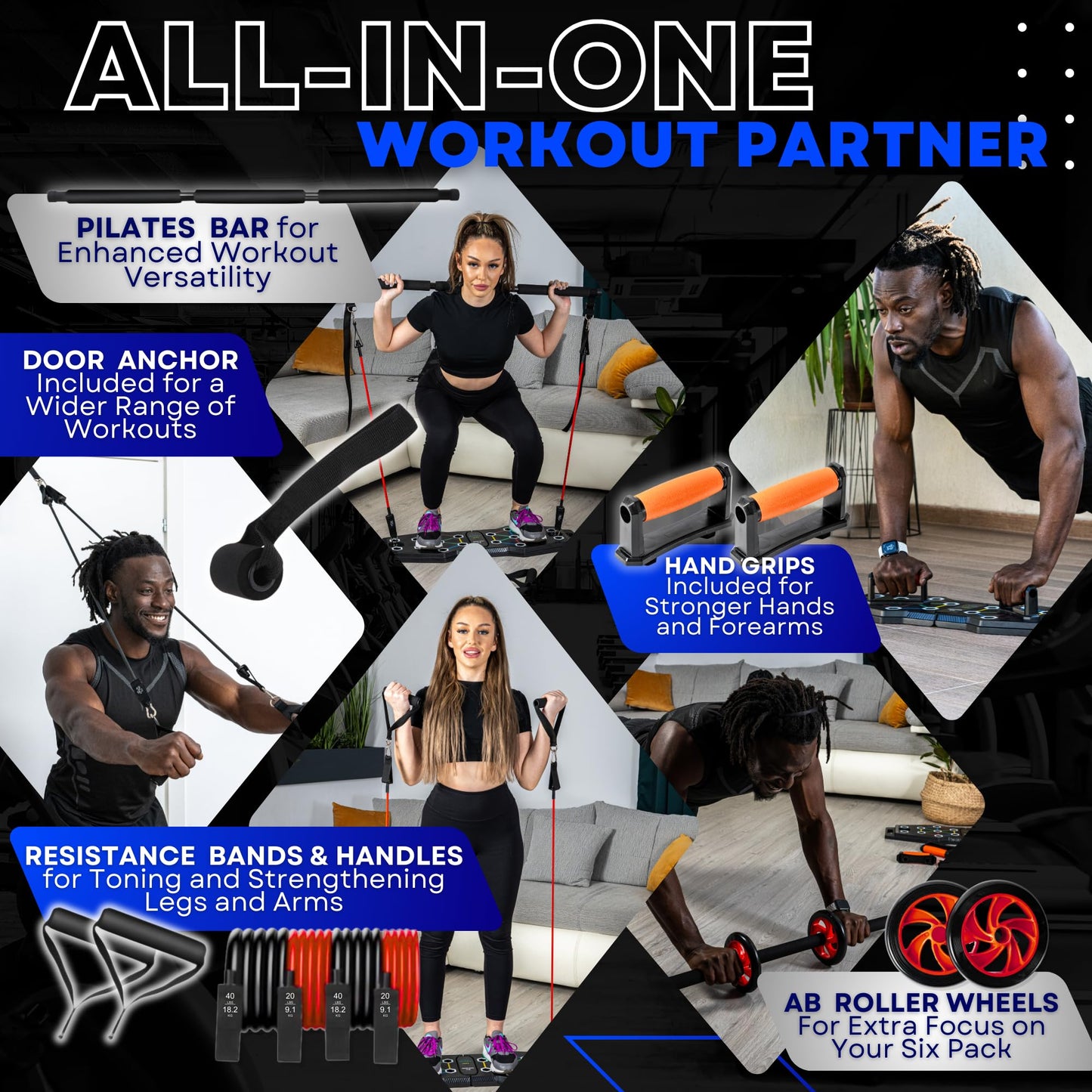 Push Up Board For Men, Push Up Board Home Gym - Portable, Joint Friendly, Fun & Motivating Home Workout Equipment with QR Code Guided Workouts - Ideal for Men, Women, Teens - L&C Exercise Essentials