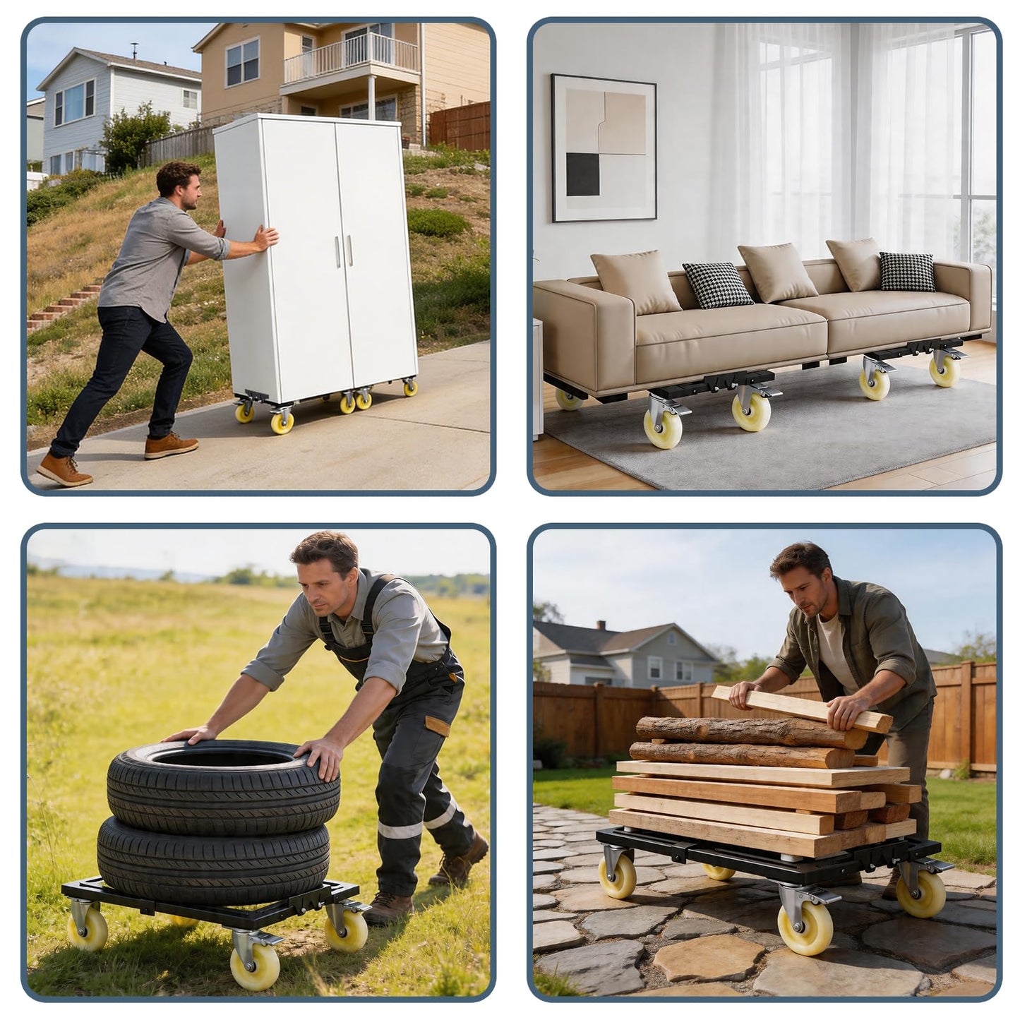 2 Set Furniture Moving Dolly 2300LBS Capacity, Heavy Duty Dolly Cart with 5" Wheels, 31"x17" Flat Dolly with Anti-Slip Strip & Reinforced Crossbar, Easily Moves Heavy Furniture & Building Material