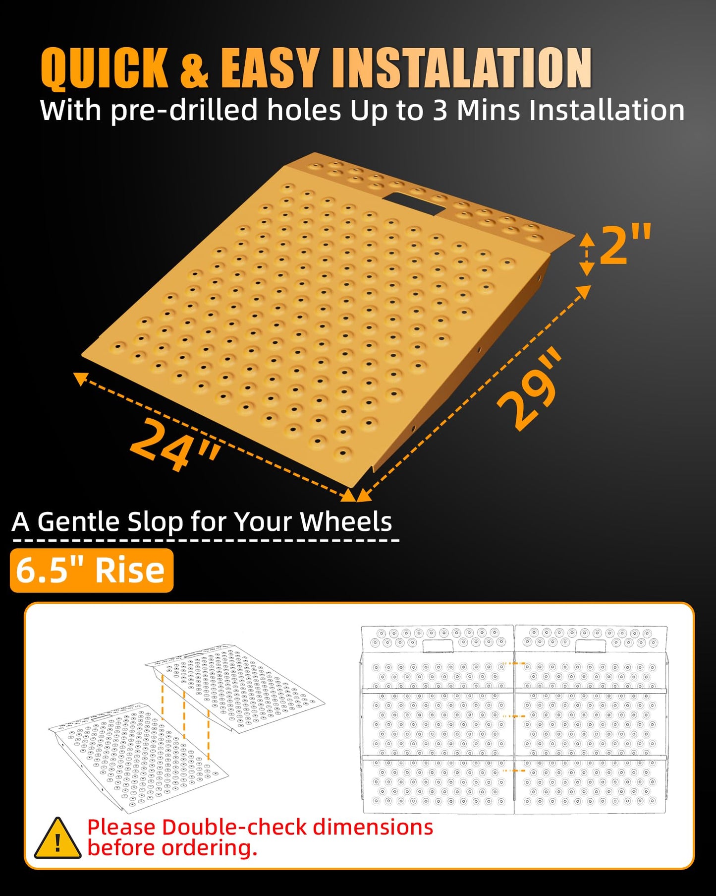 VNN 29" x 24" Shed Ramp for Riding Mower - 750 LB Capacity Shed Ramps, Anti-Slip Punch Plate Ramp for ATV, Motorcycles, Garages & Barns (1PC, Yellow, Alloy)