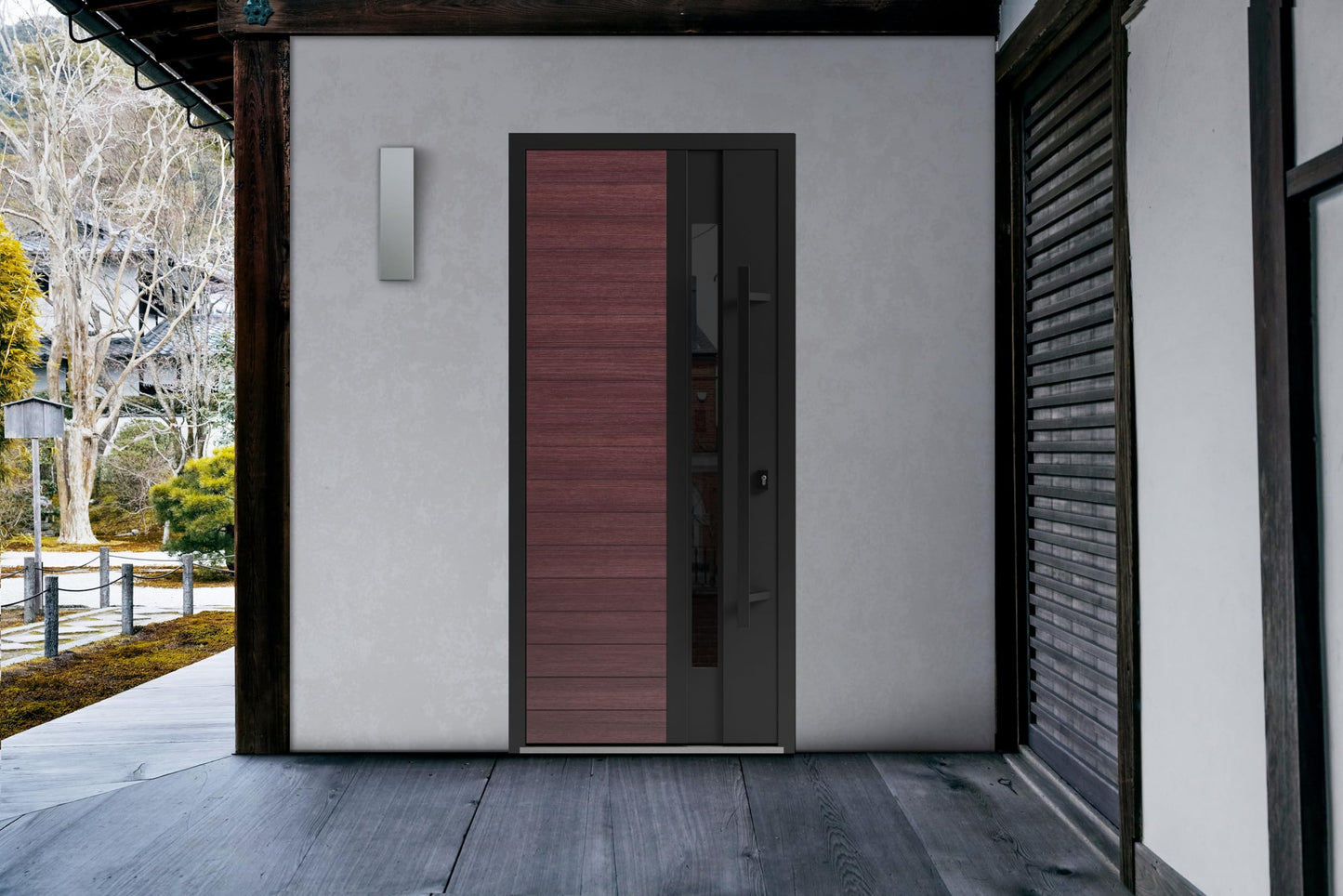 VDOMDOORS Front Exterior Prehung Steel Door/Ronex 0162 Red Oak/Entry Metal Modern Painted W36 x H80 Left Hand Inswing