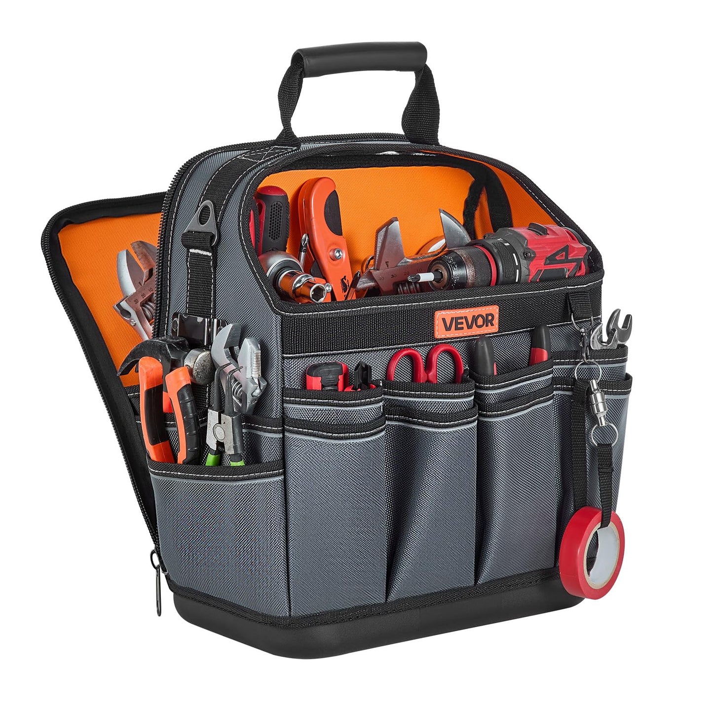 VEVOR Tool Bag, 13.2 Inch, 39-Pocket Open Top Tool Pouch, Portable Electrical Maintenance Toolbox Organizer Storage with Hard Plastic Base, Adjustable Shoulder Strap, for Professionals DIY & Jobsite