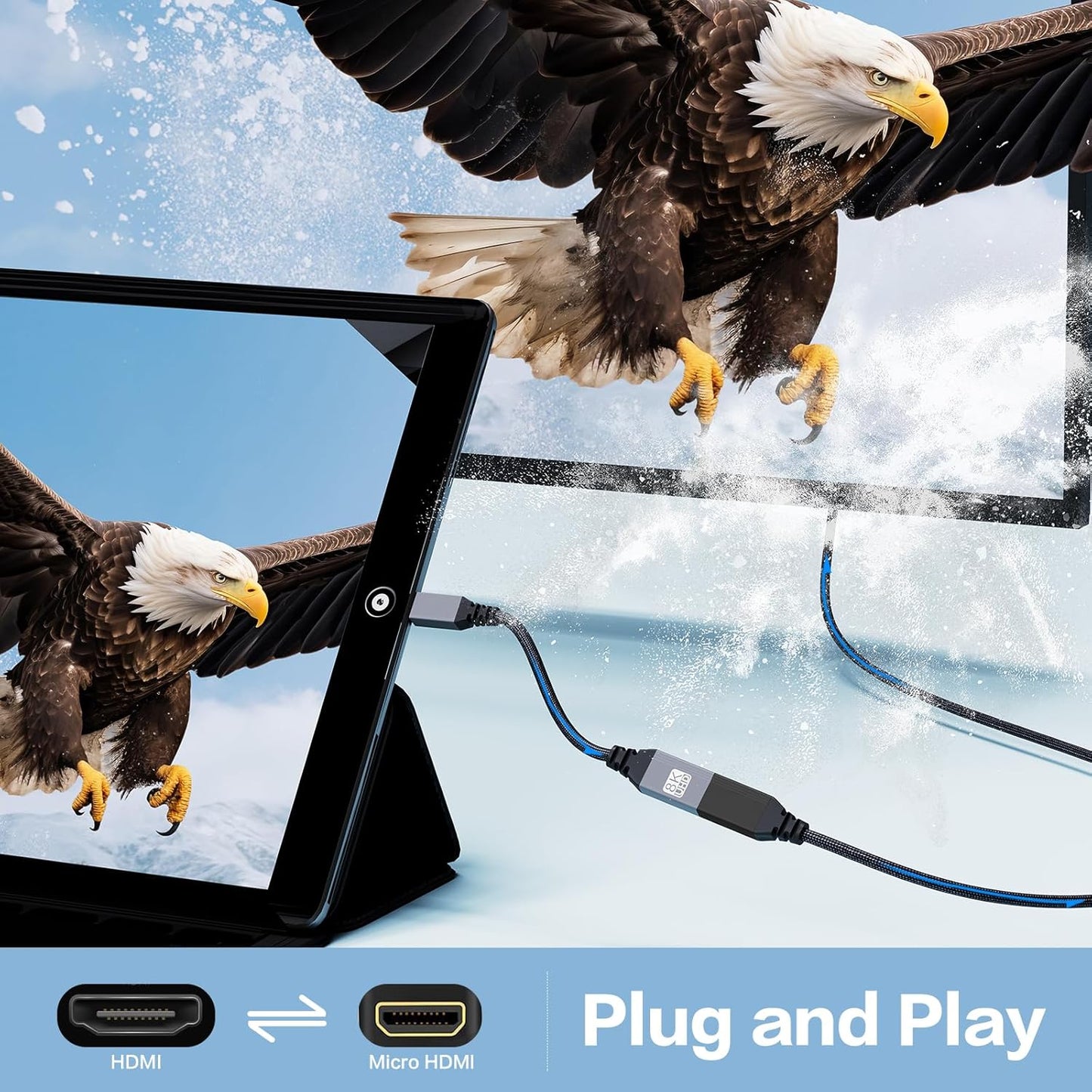 BMKZAYR 8K 8K@60HZ 4K@240Hz 48Gbps, 5, 4, Micro HDMI to HDMI Adapter, Micro HDMI Male to Female Adapter, Compatible