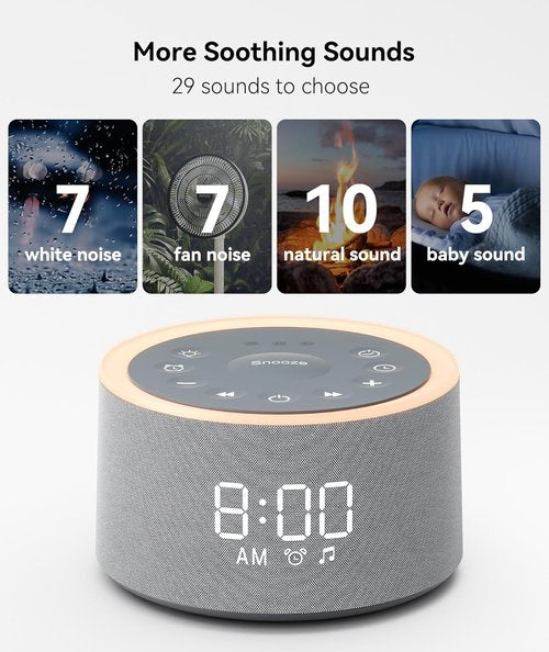 Dreamegg D1+ Sound Machine - Soothing White Noise Alarm Clock with 29 Sounds & Dimmable Night Light