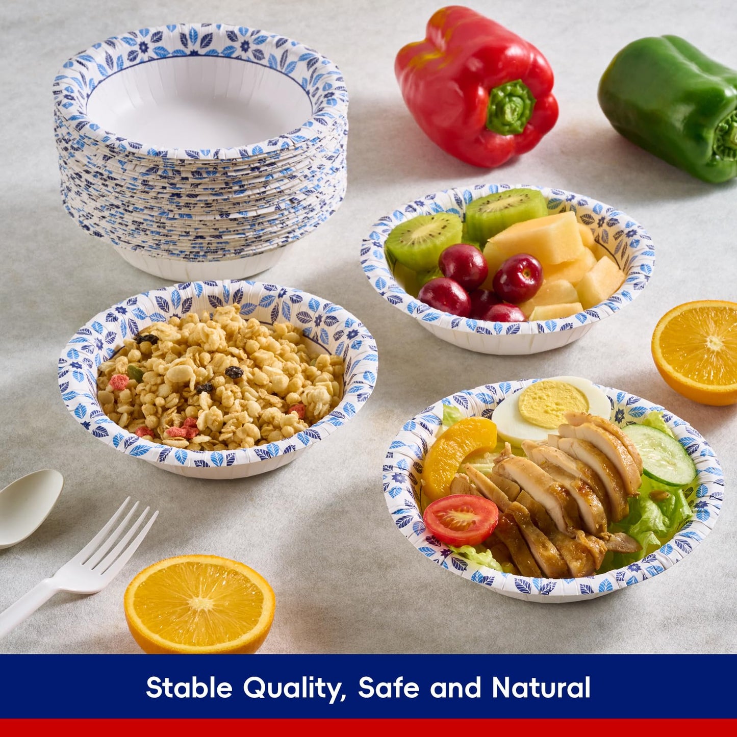JOLLY CHEF 156 Count Paper Bowls 12 oz Soak Proof, Heavy Duty Printed Disposable Small Bowls Bulk for Dinner or Thanksgiving