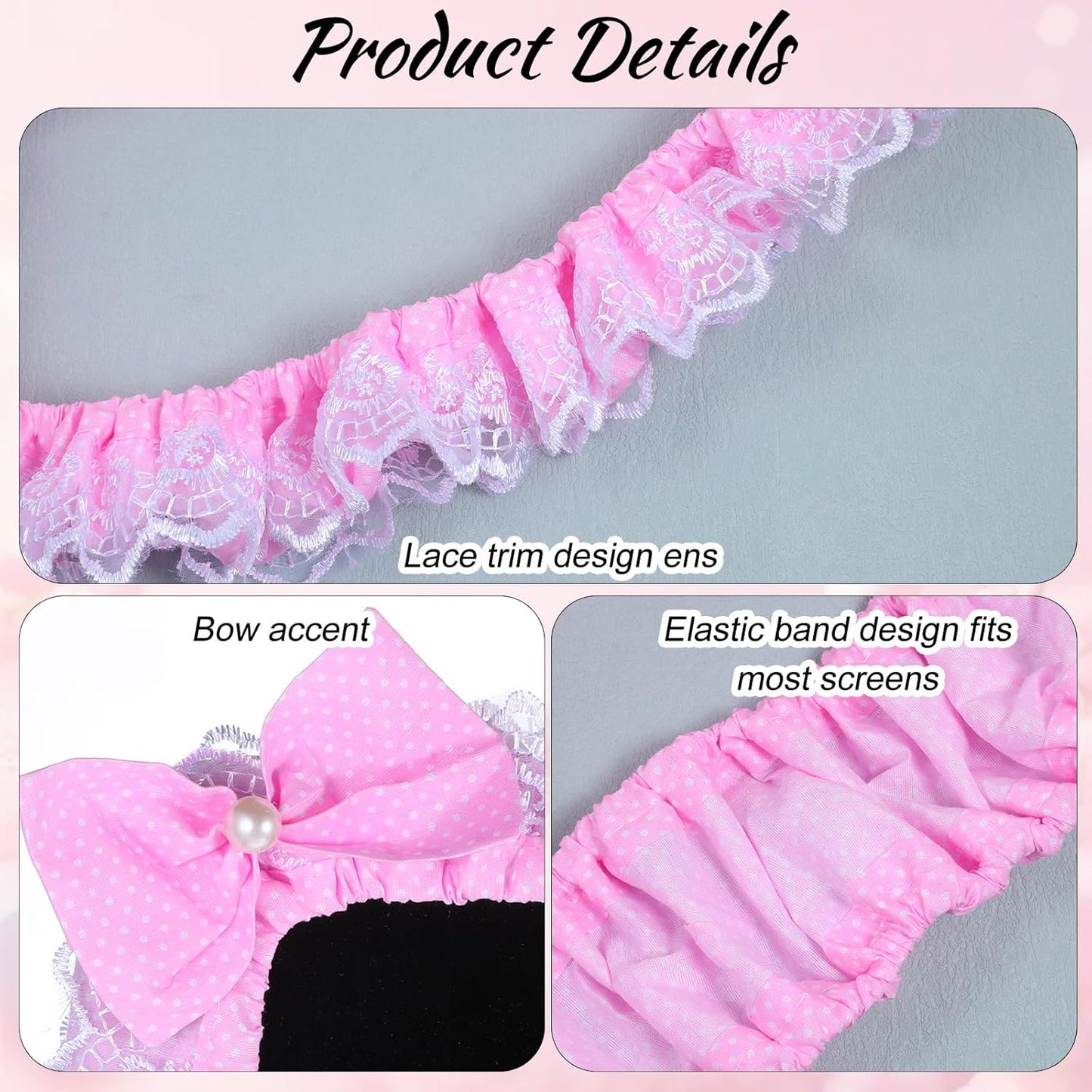 Apojgitn Cute Lace Monitor Cover, Pink Kawaii Desk Accessories for Computer Monitor Decor, Elastic Screen Dust Cover