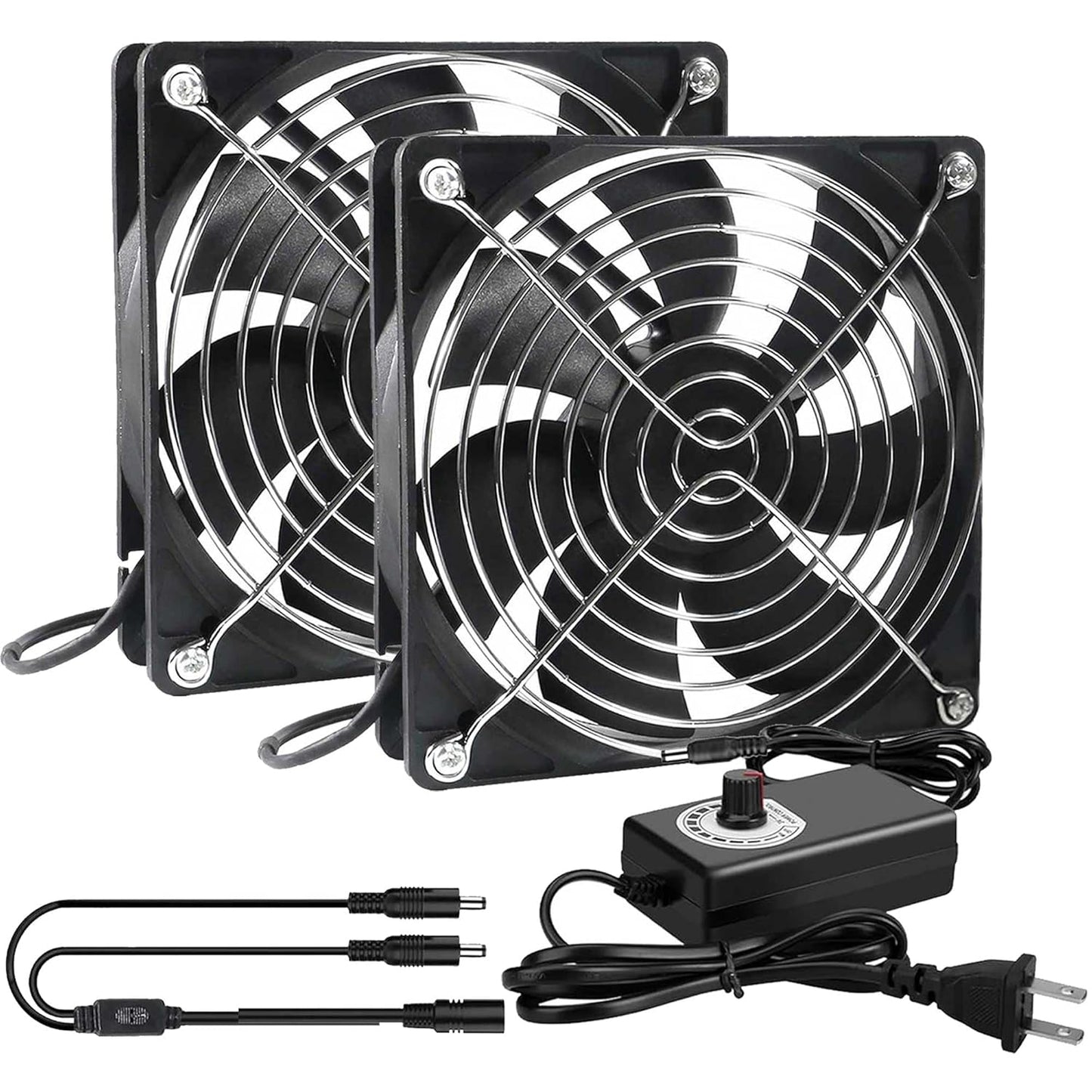 2 120mm 240mm 110V 220V 12V Big Airflow x Computer Case Fan with AC Plug Power Supply, Dual PC Cooling Fan with Speed