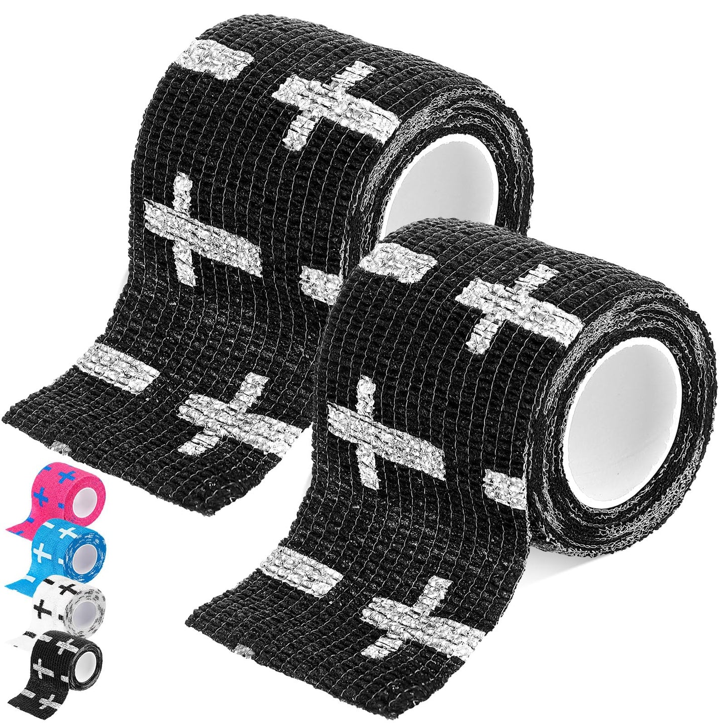 TrelaCo 2 Pcs Cross Tape Christian Athletic Tape 2IN X 15FT Elastic Wrist Wrap for Baseball Soccer Football Gymnastic Non Woven Jesus Self Adhesive Bandage Sport Bandage Wrap for Wrist, Feet (Black)