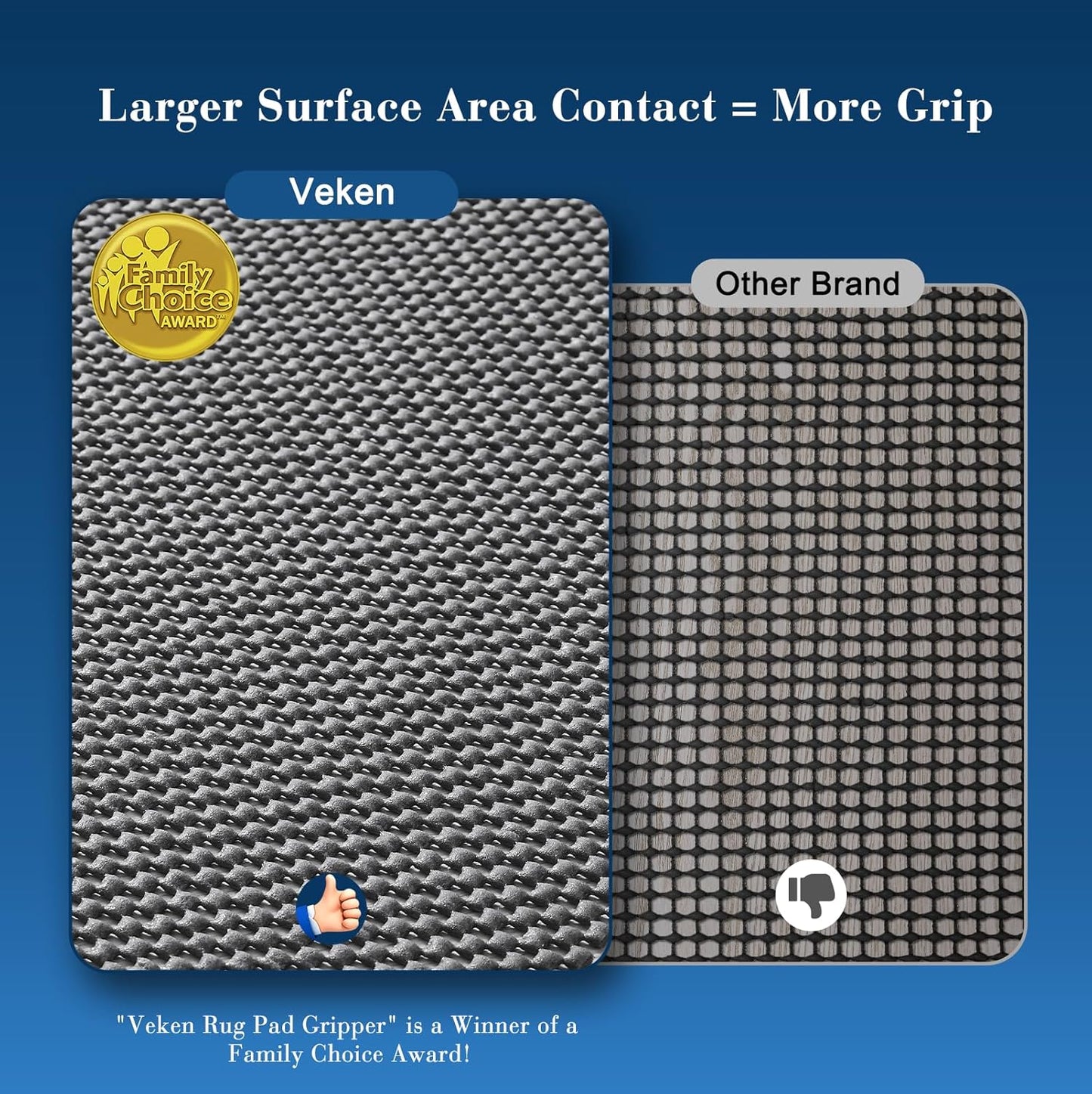 Veken Rug Pad Gripper - Non-Slip Dark Grey for Hardwood & Tile Floors | 9x12 Ft Thick Anti-Skid Mat