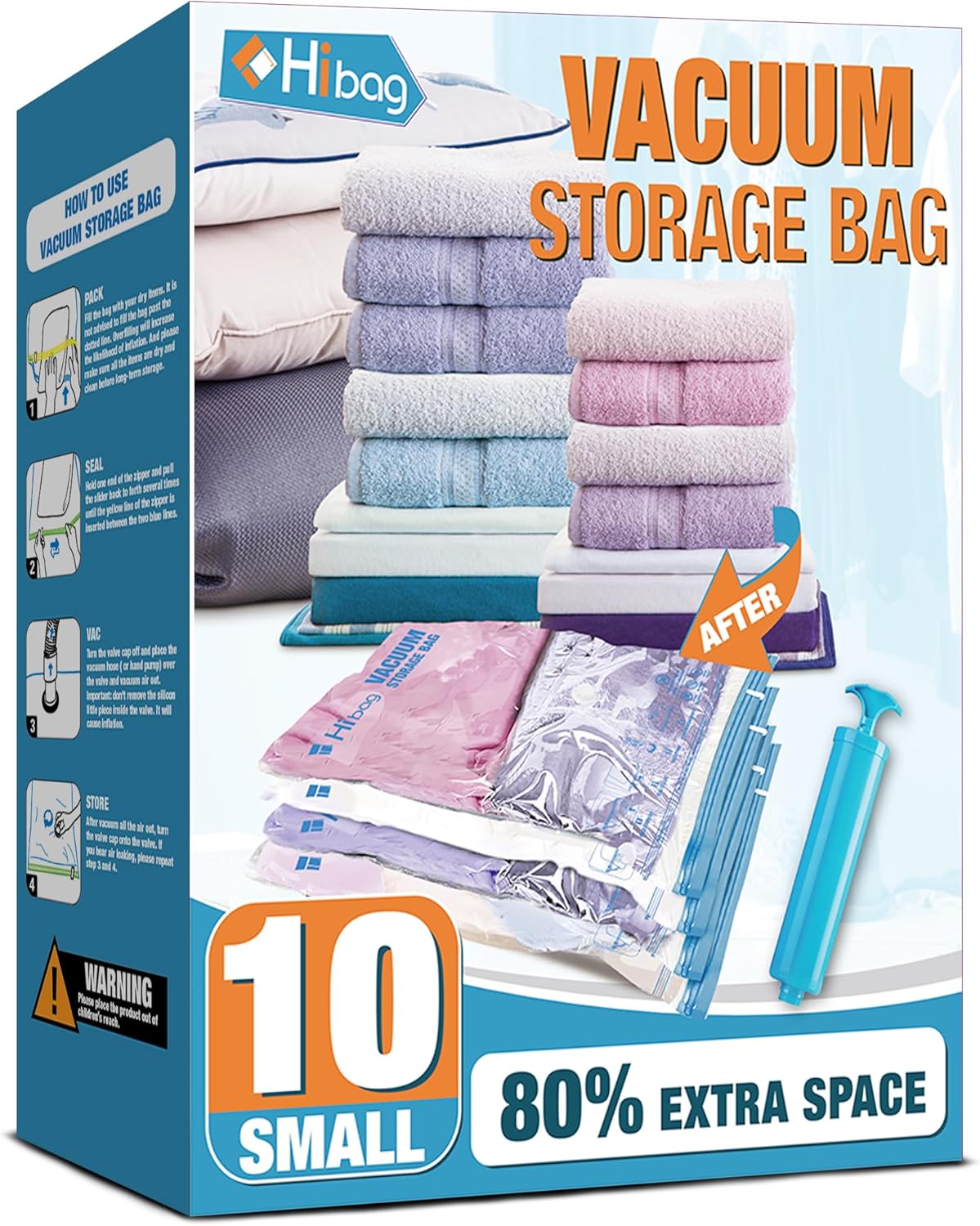 Skiennix Vacuum Storage Bags - 10 Small Space Saver Vacuum Seal Bags with Travel Hand Pump