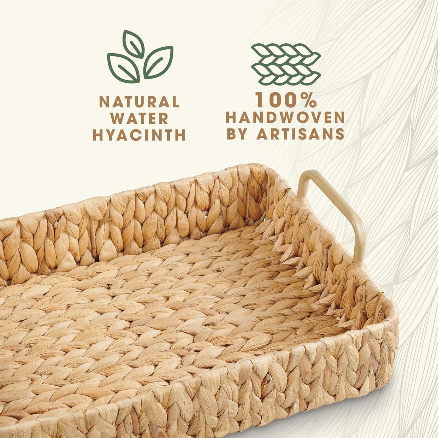 WickerCraft | Set of 2 Rectangular Wicker Trays with Handles - Stylish Decorative Trays for Home (Natural)