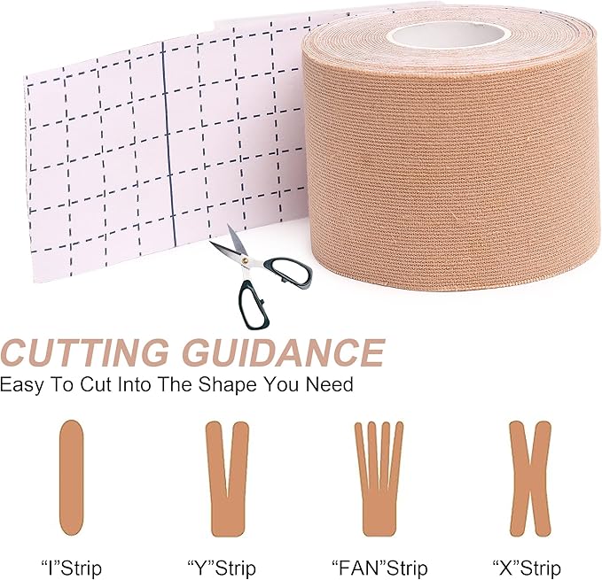 Kinesiology Tape 6 Rolls, Waterproof Kinetic Tape Muscle Tape for Injured Muscle Recovery & Joints Support, 2 Inch x 16.4 Feet Roll (Beige, Black, Blue)