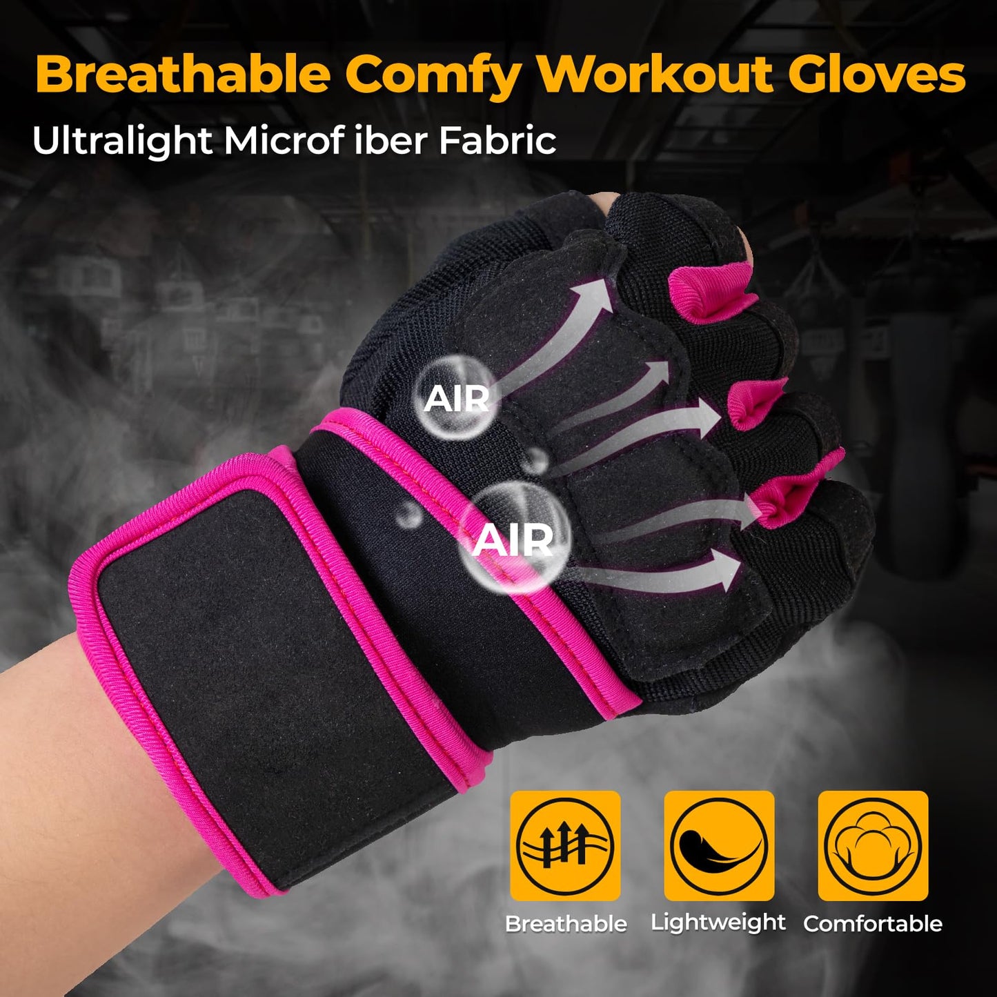 LiMMAX Workout Gloves for Women Gym Weight Lifting Padded Gloves with Wrist Wrap Support, Full Palm Protection & Silicone Grip, Cross Training Pink