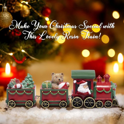 Hodao Christmas Train Decorations - Hand-Painted Santa Claus Gift Train with Teddy Bear & Tree | Festive Home Décor