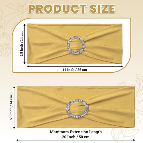 MDS Spandex Chair Sashes - Universal Fit Elastic Stretch Bands with Slider Bow for Wedding Decor | Gold - Pack of 150