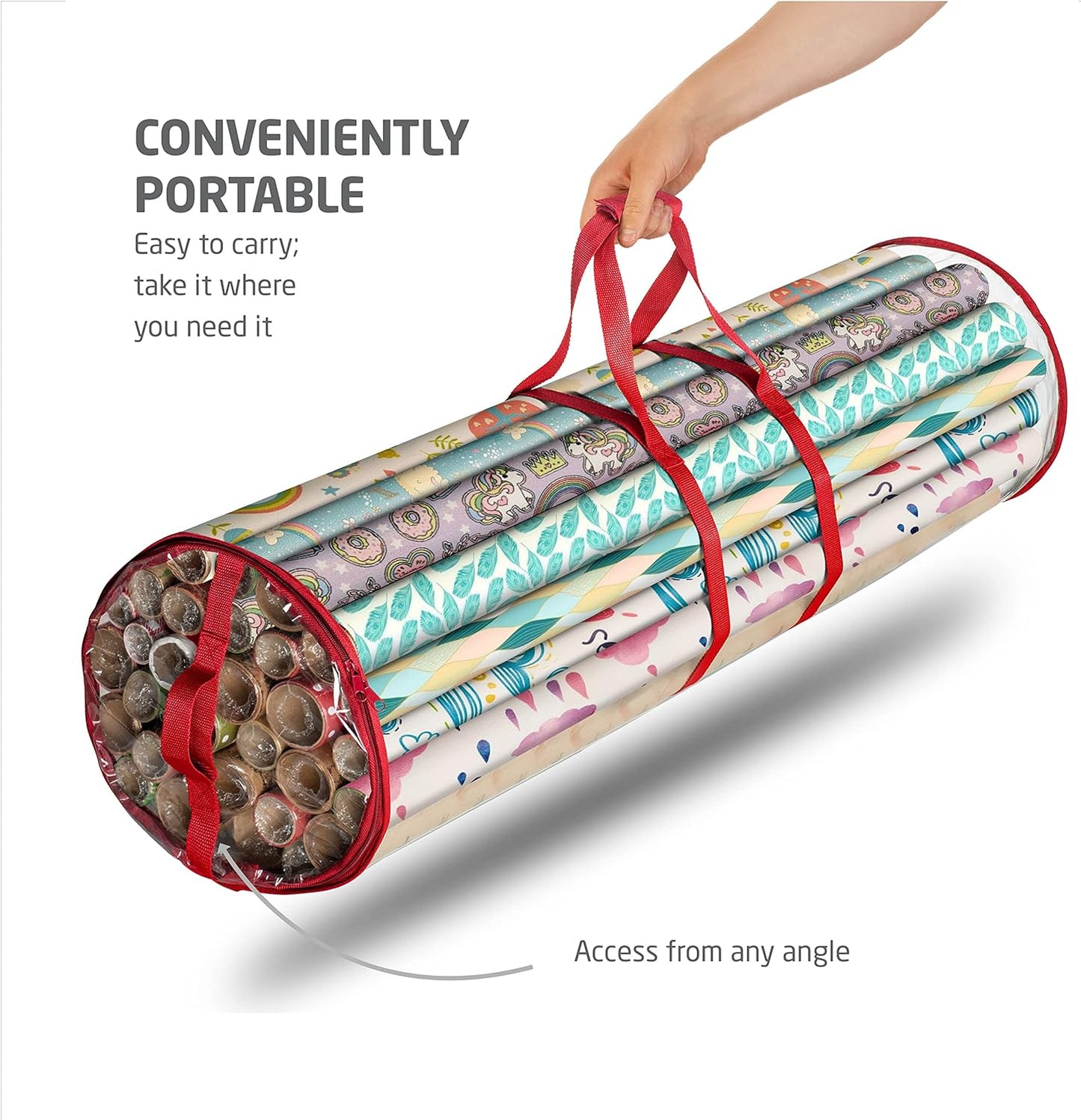 ZOBER Gift Wrap Storage Organizer - 40 Inch Waterproof PVC Holder for 25 Rolls - Red