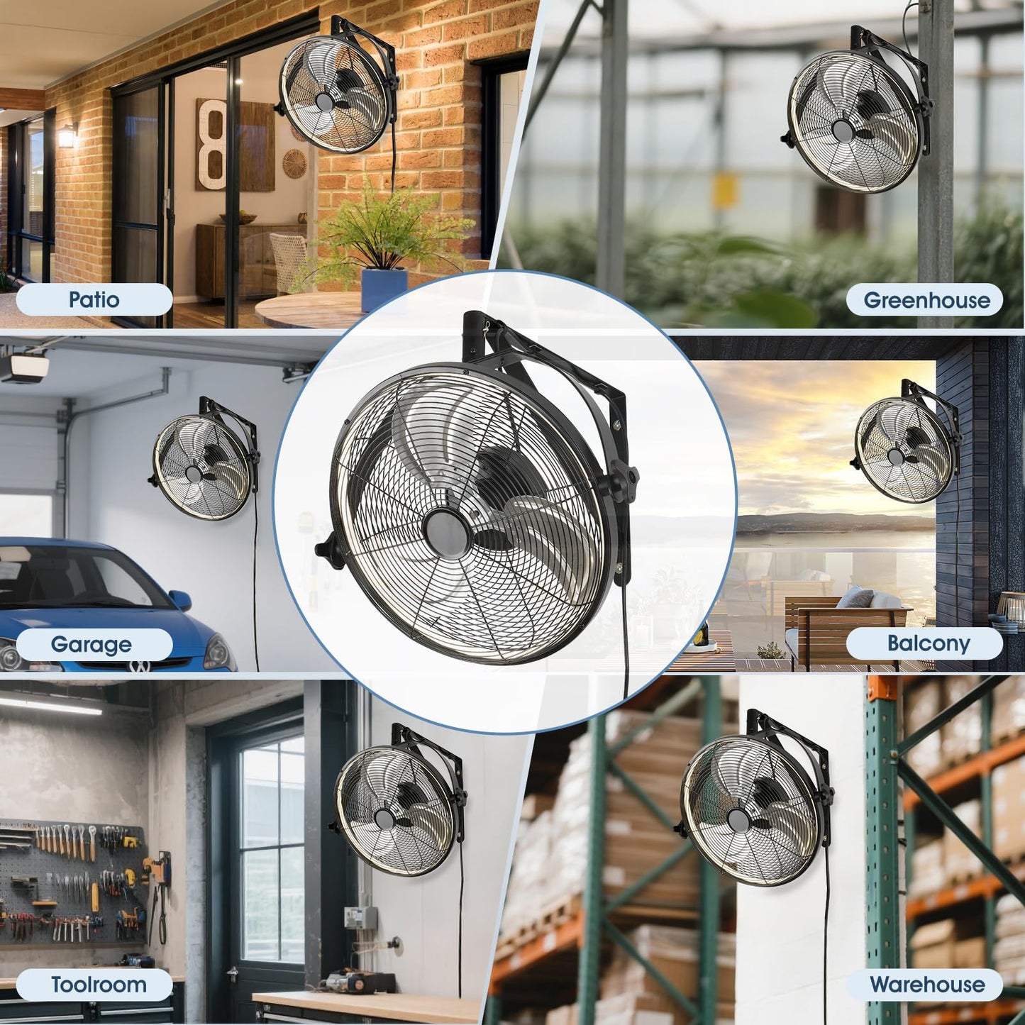 AHAWILL 20 Inch Wall Mount Fan with Lights,6-Speed High Velocity Wall Fan Dimmable Gazebo Fan,360°Adjustable Tilt Industrial Outdoor Fans for Patio,Garage,Workshop,Commercial,Black