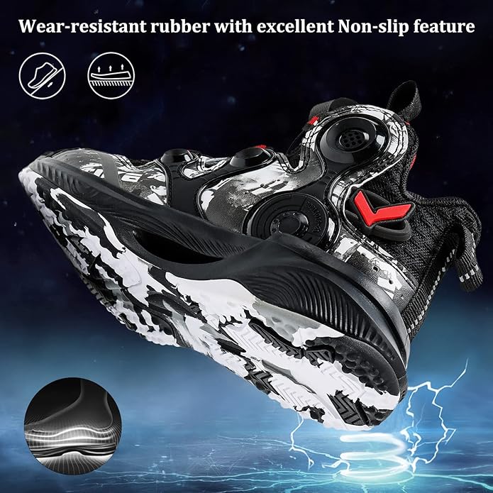 VITUOFLY Kids Basketball Shoes Boys Air Cushion Sneakers Girls Mid Top School Hoops Shoes Non-Slip Outdoor Sports Running Gym Comfortable Durable Little Kid/Big Kid