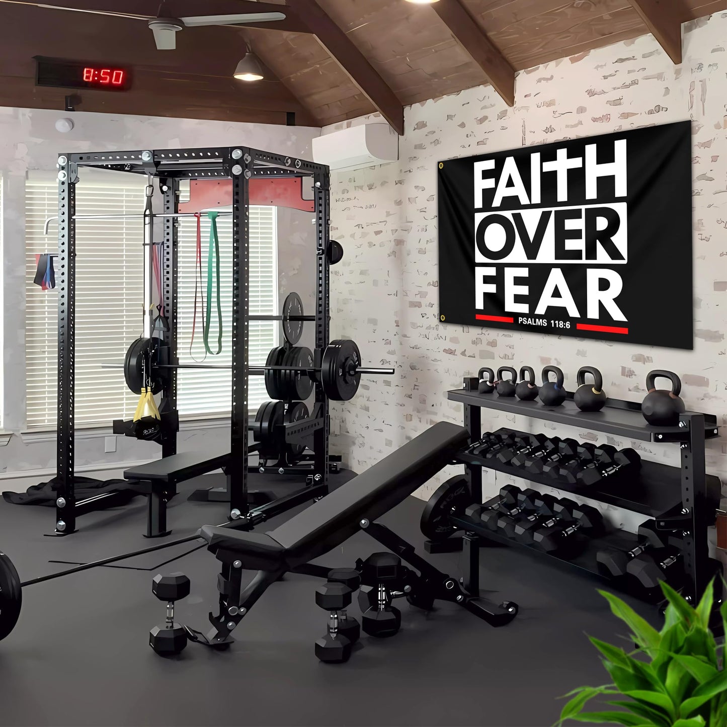 Faith Over Fear Flag 3x5 Ft Christian Jesus Flags Inspirational Gym Flags for Home Motivational Gym Wall Fitness Decor And College Dorm Room Bedroom Office Sign Banner Decor
