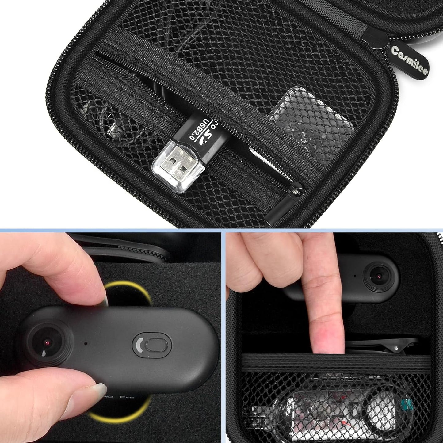 Mini Body Camera Case, Wearable Thumb Action Cam Holder, Storage Bag for Tiny Portable Camcorder, Small Recording