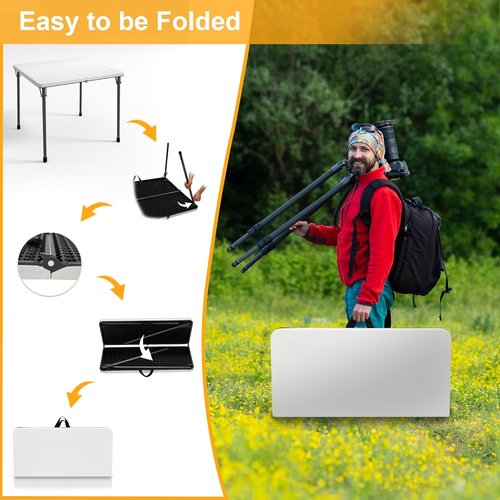 Kasunpul Folding Table - Portable 34" Square Card Table with Collapsible Legs & Carrying Handle | Ideal for Camping, Picnics, and Parties - White