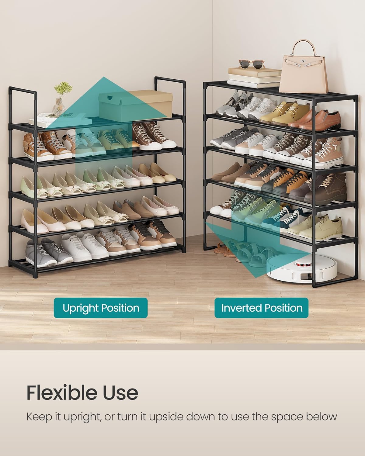SONGMICS 5-Tier Shoe Rack - Stackable Metal Organizer for 20-25 Pairs | Black, 11.8 x 36.2 x 35.4 Inches