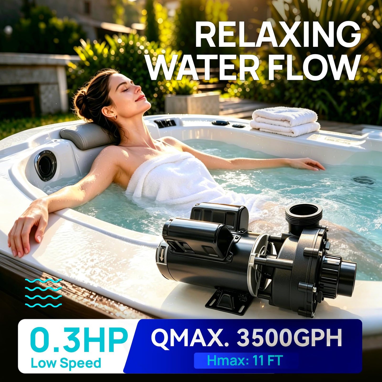 Aquastrong SPA Pump, Dual Speed Hot Tub Pump, Pure Copper Motor, Low Noise, Easy Installation with 1.5" & 2" Adapters, 90° Rotating Inlet & Outlet, Compatible with Hot Tubs & Spa Systems, Light Black