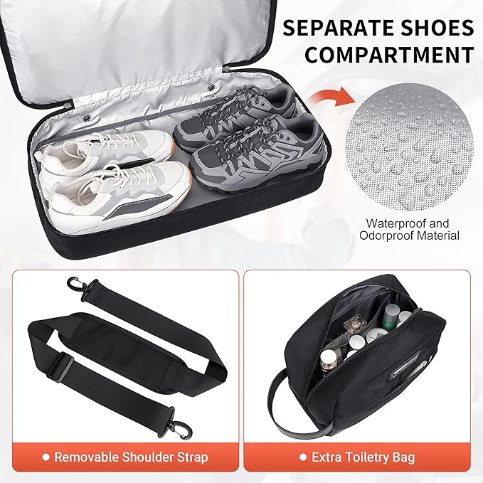 WITZMAN Travel Duffle Bags for Men Weekender Bags with Toiletry Bag Sets Carry On Overnight Bag 55L （B696 Black）