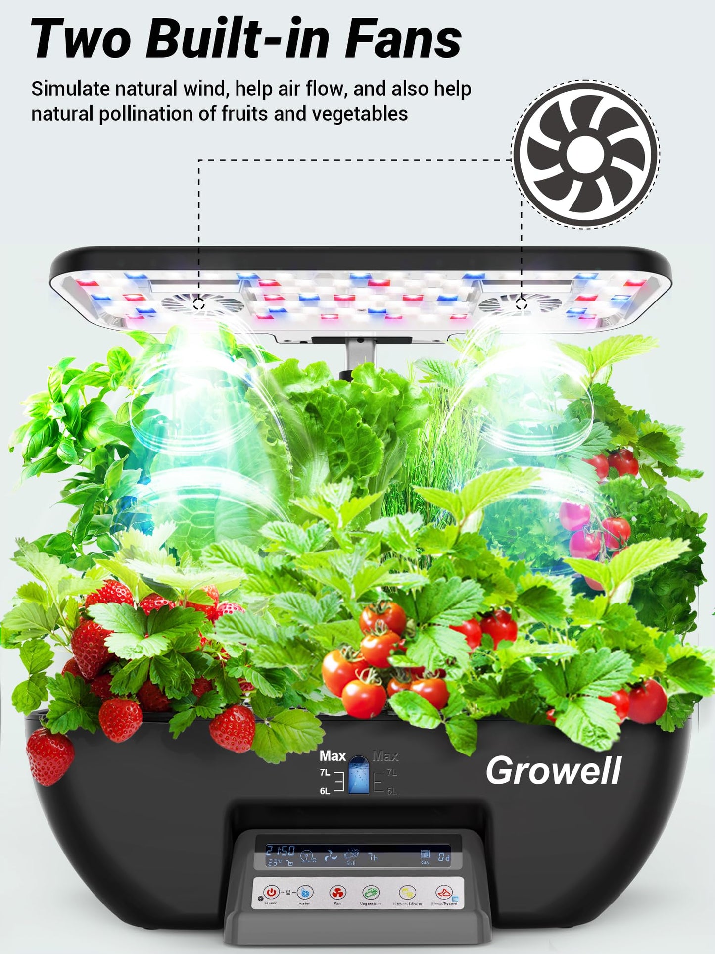 Growell Hydroponics Growing System Kit, 17 Pods Herb Garden with 102 28W Full-Spectrum Grow Lights & 2 Fans, Indoor Garden with Water Pump, 10L Water Tank, Auto Timer, Height Adjustable (Black & Grey)