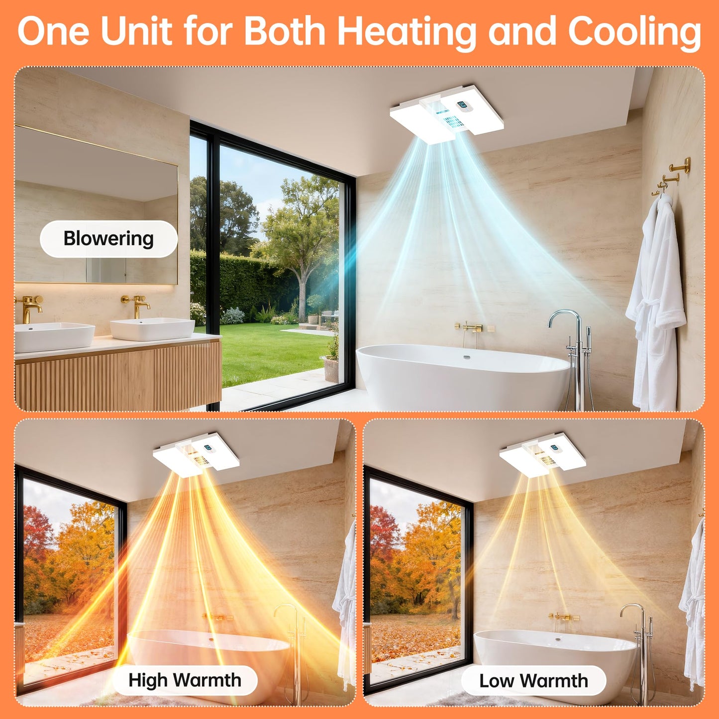 RexTact Exhaust Fan with Heater & Light, Bluetooth Speaker, 230 CFM Quiet Ventilation Fan with Humidity & Odor Sensor, 3 Dynamic RGB Lighting, Remote App Control Easy Install (White)