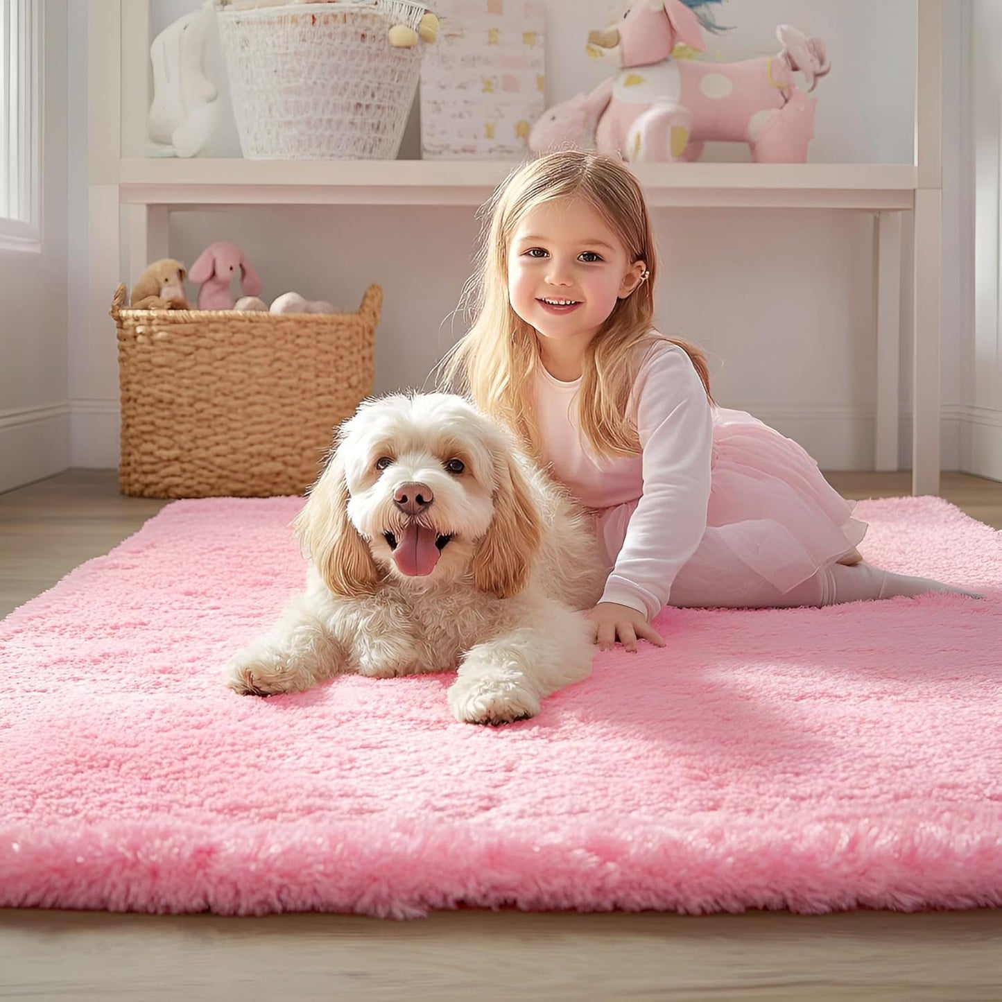 OLANLY Machine Washable Runner Rugs - Soft Fluffy Shaggy Design for Hallway & Bedroom | Pink 2x4 ft