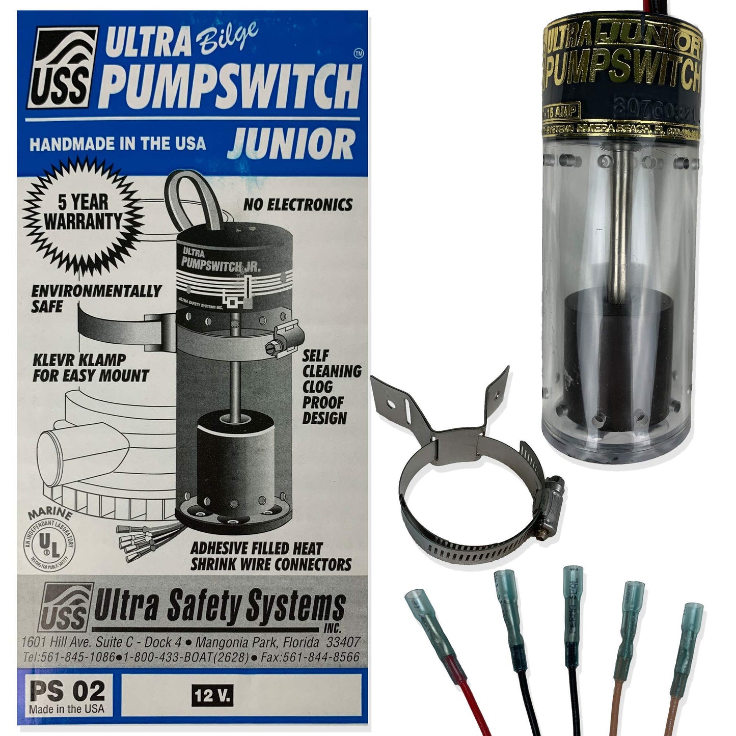 ULTRA Bilge Pumpswitch Jr. Float UPS-02, High Water Level Sensitivity Sensor, Reliable Automatic Pump Switch Activation for Boats and Yachts, Durable Construction, 12 Volt - Junior