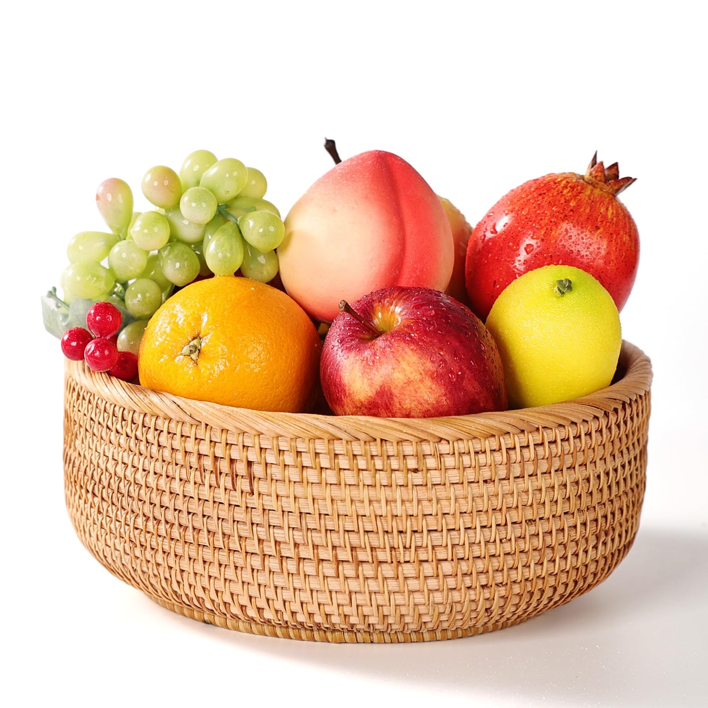XALVYNQ Honey Brown Natural Rattan Bread Basket Set of 3 - Handwoven Round Wicker Serving Bowls for Fruit, Snacks, Kitchen Counter Organizing | Stackable Farmhouse Decor