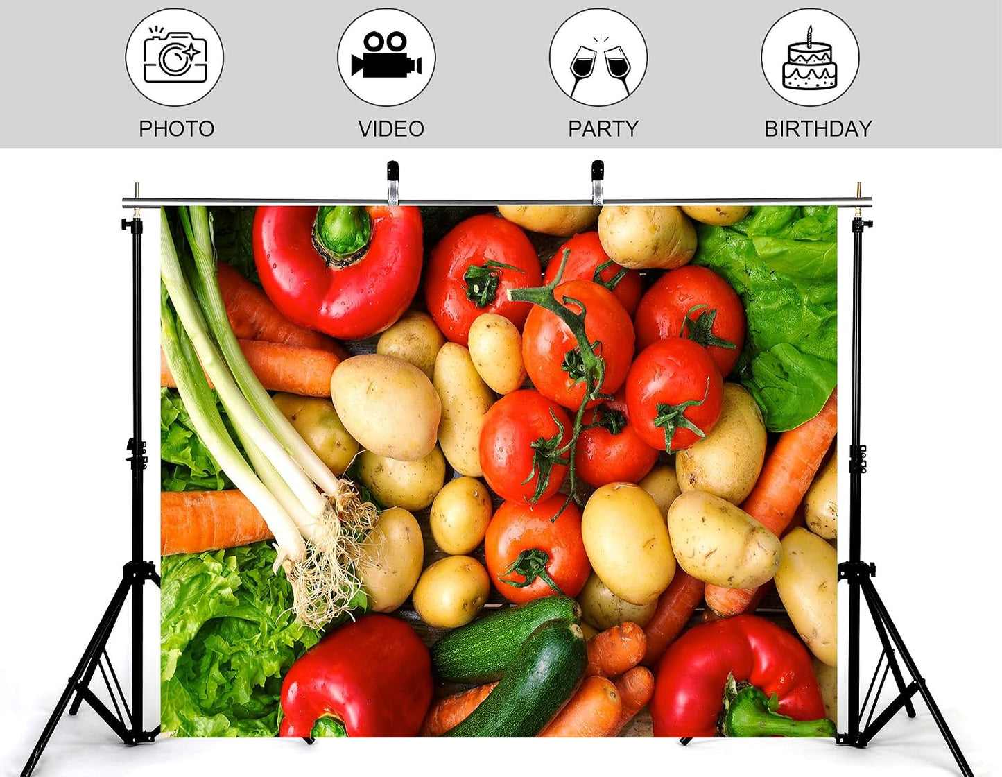 KeyWork 9x9ft Fresh Vegetables Backdrop Colorful Produce Wooden Table Photography Background for Healthy Themed Party