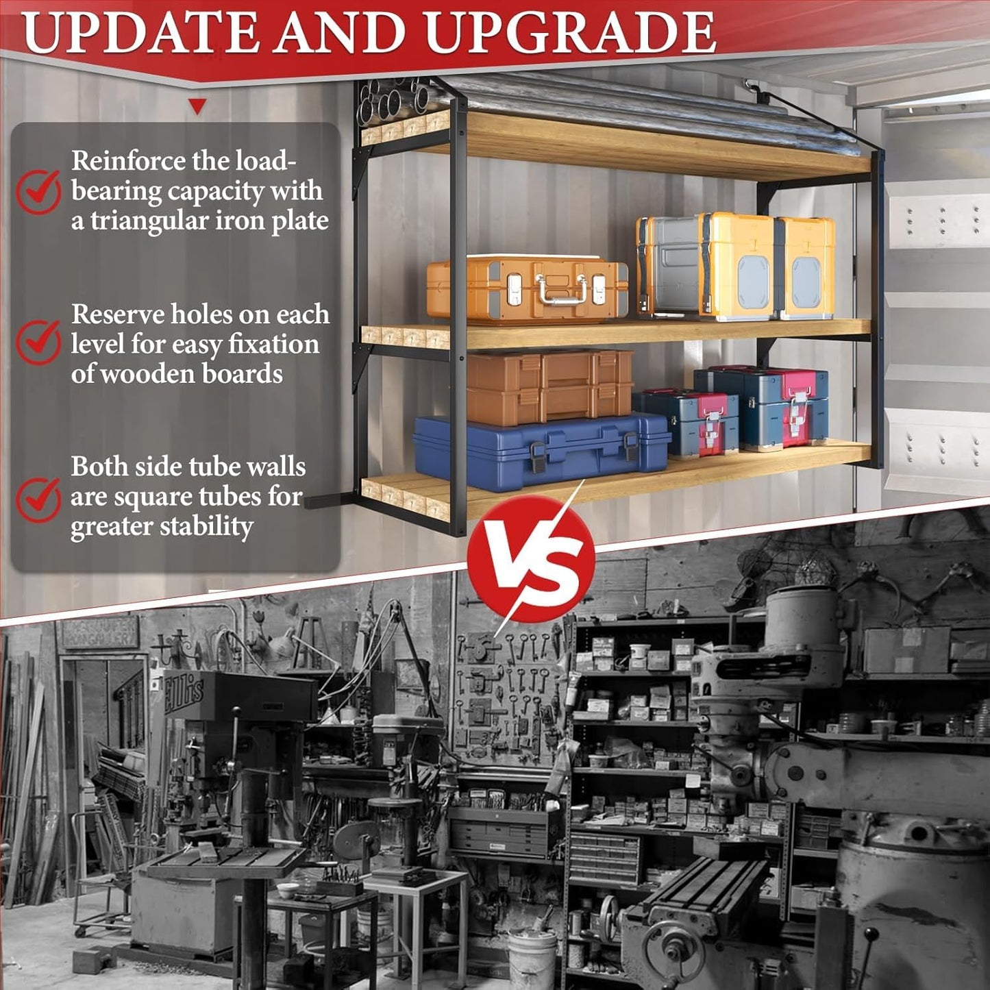 iyrany LKUHBT Heavy Duty Shipping Container Shelving Brackets – 4 Pack 3-Tier Steel Storage Rack System, 52" H x 22" W, Universal Container Accessories for Garage, Warehouse, Industrial Use