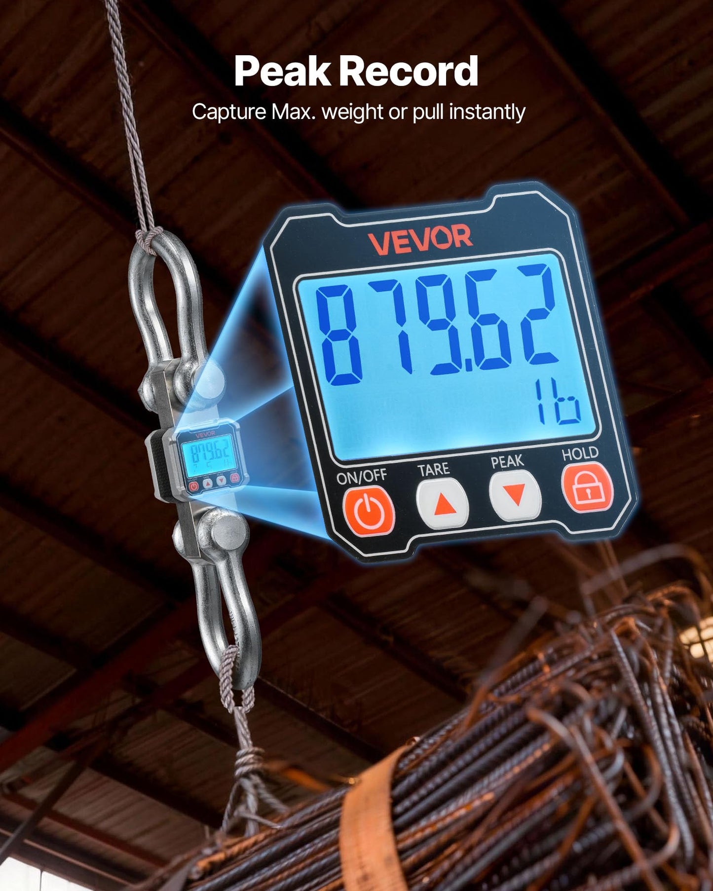 VEVOR Digital Crane Scale, 22000 lbs/10 T Max Capacity, Heavy Duty Industrial Hanging Scale with Cast Aluminum Case & LCD Display, 5 lbs Division & 3 Unit Switch, Remote Control for Garage Factory