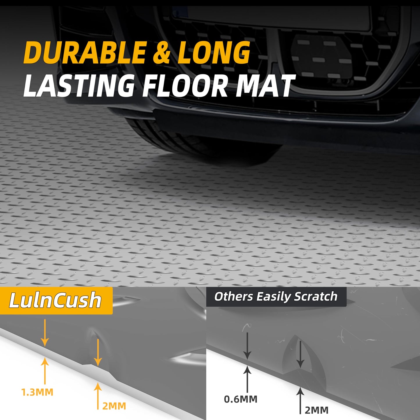 LulnCush 8.2x21 FT Floor Mat, 2.8mm 172.2 SQFT Non-Slip Diamond Plate PVC Garage Shop Parking Mat, Heavy Duty Flooring Roll for Workshop, RV Trailer, Golf Cart, Waterproof. Gray