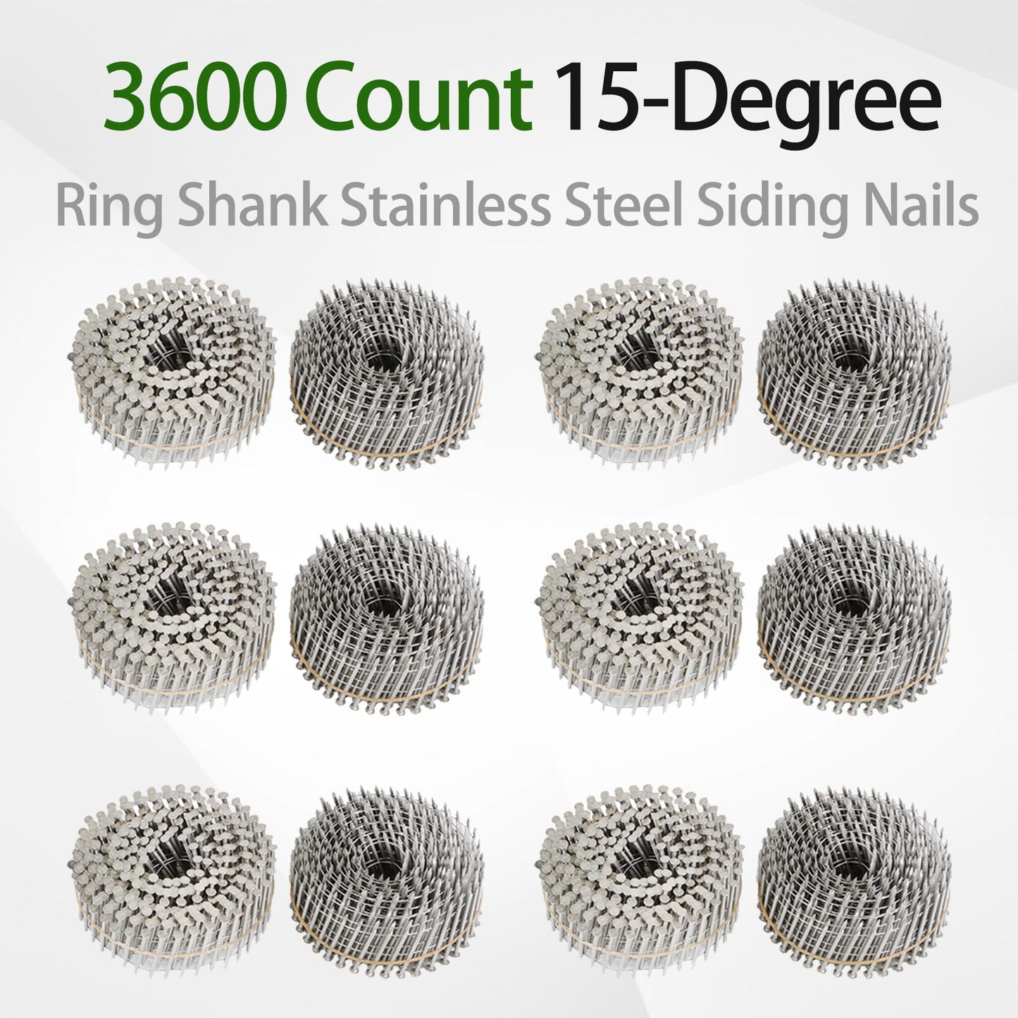 marddpair 3600 Count 1-3/4-Inch x .090-Inch 15-Degree Ring Shank Stainless Steel Siding Nails Collated Wire Coil for Wood or Fencing