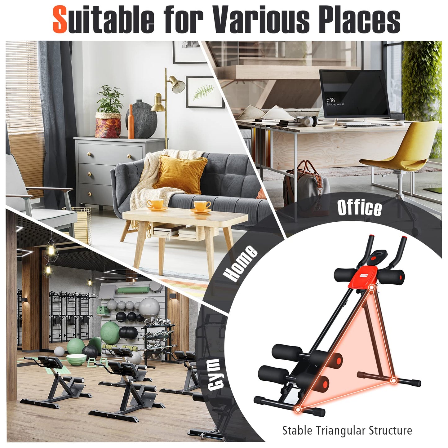GYMAX Ab Machine, Abdominal Fitness Trainer with 3 Adjustable Resistance & LCD Monitor, Whole Body Workout Equipment Core Waist Cruncher for Home Gym Strength Training