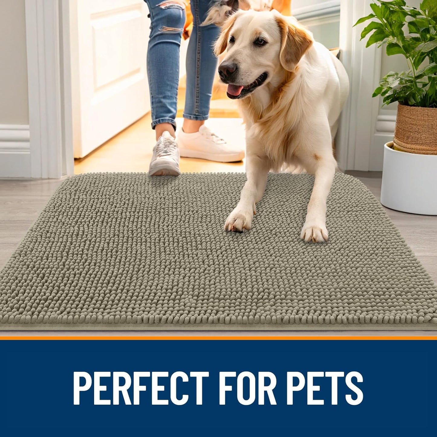 OLANLY Dog Door Mat - Absorbent Non-Slip Mud Mat for Indoor Use | 34x21 Inches, Warm Taupe